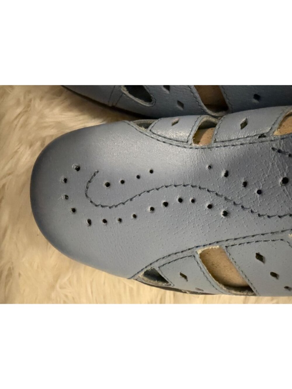 NIB Dr. Scholl's Blue Leather Open Strap Shoes Flats Womens Size 8 1/2 M - Picture 3 of 8